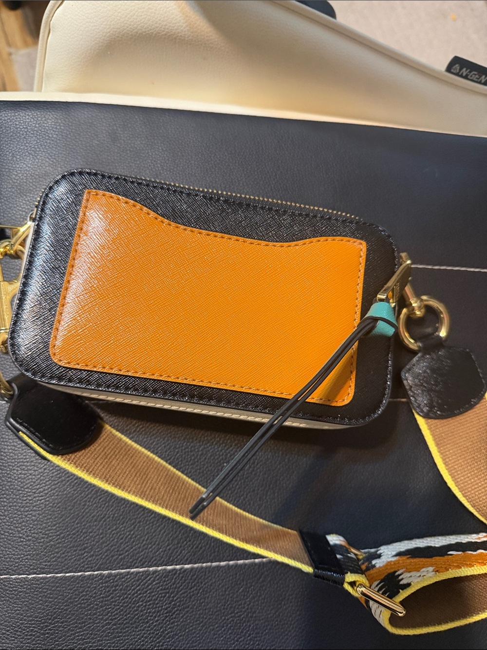 Marc Jacobs Black Crossbody Camera Bag with Yellow & Teal Accents - Picture 3 of 3
